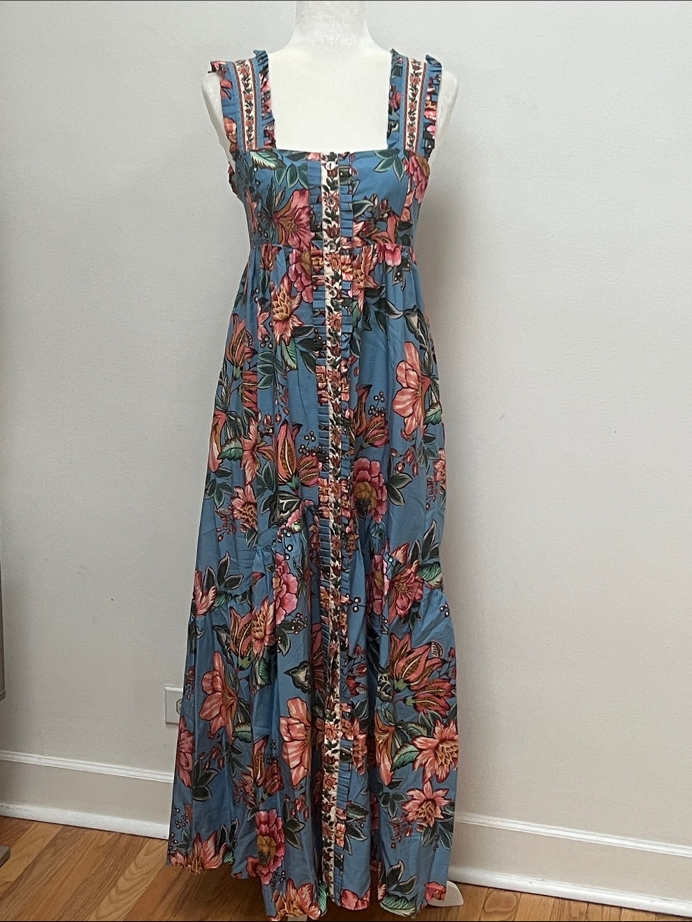 Farm Rio Wonderful Bouquet Blue Maxi Sleeveless Dress - Picture 3 of 10